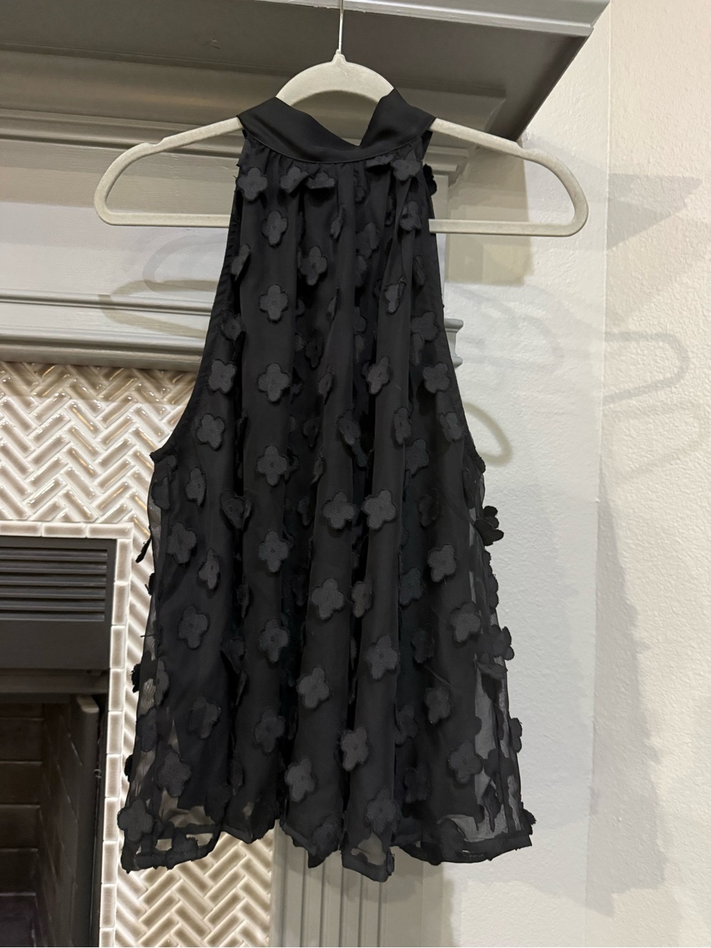 Andree Black High-Low Floral Appliqué Halter Top